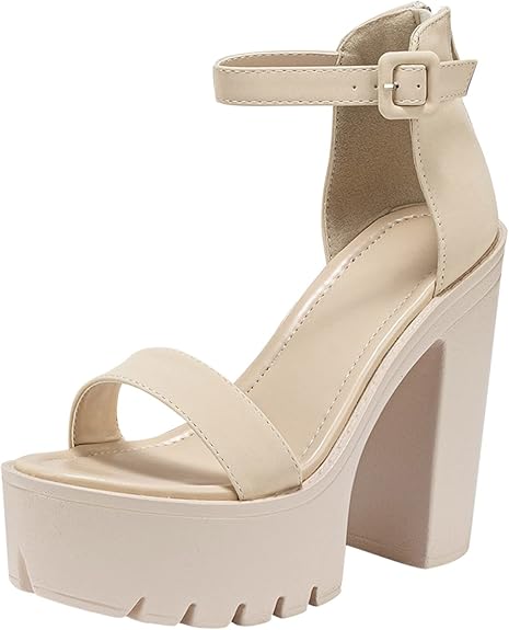 Open Toe Chunky Heels Sandals Buckle Strap
